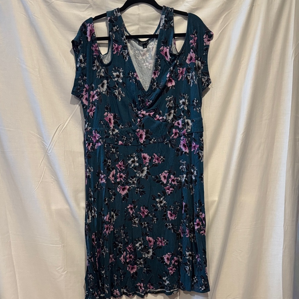 Elegant Teal and Pink Floral Midi Dress